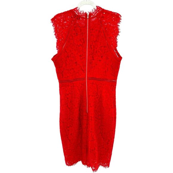 BARDOT Red Lace Mock Neck Lined Sheath Dress Size US 10 / Large Wedding Guest - Picture 6 of 8